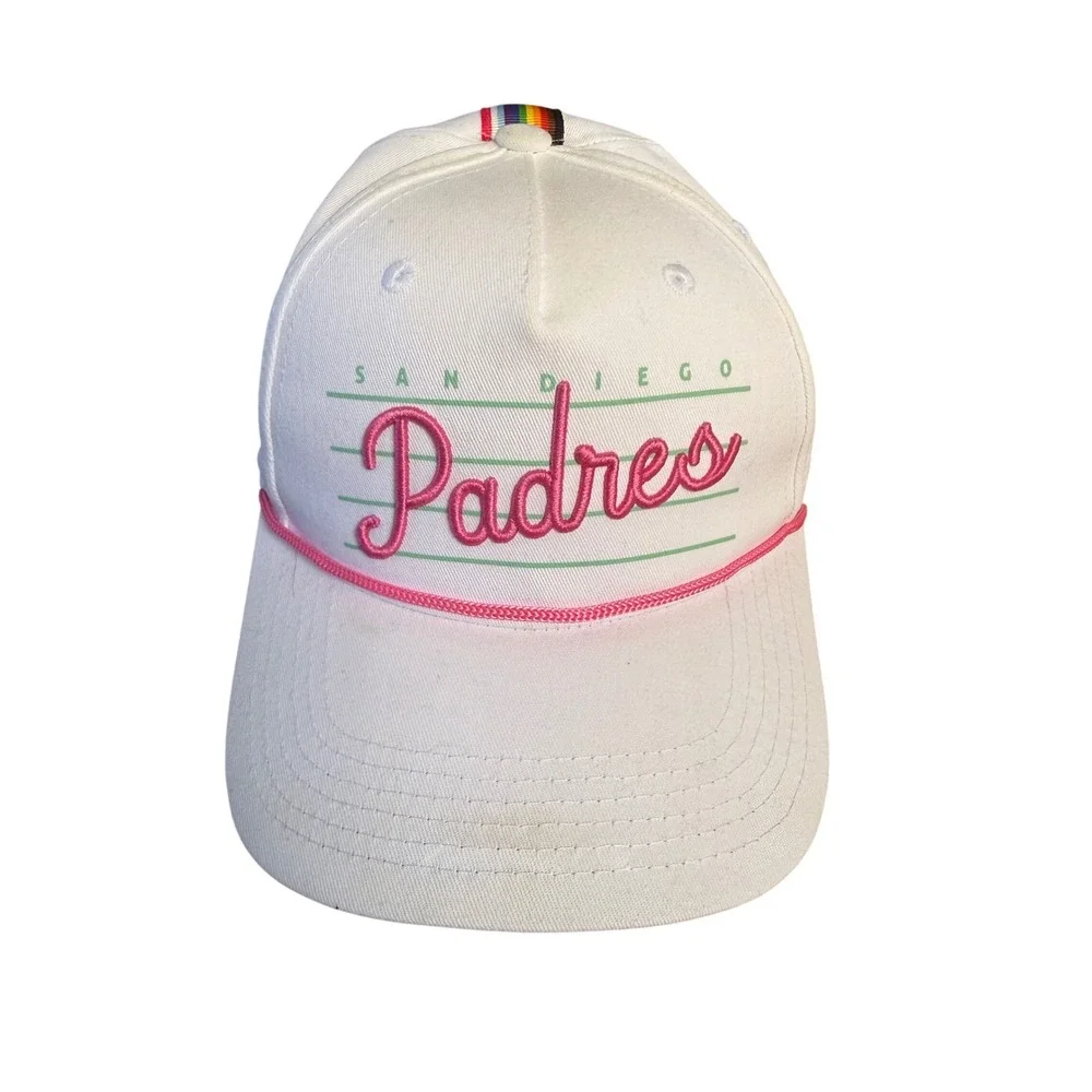 San Diego Padres White Pink Rope Snapback Hat Rainbow Pride Stripe